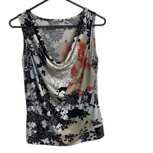 Van Heusen Cowl Neck Camisole Floral Black Cream, Beige, Orange Sleeveless‎ Sz M